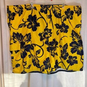 Old Navy Swim Trunks Men’s XXL Bright Yellow Blue Hawaiian Flowers